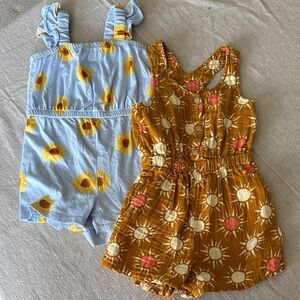 Old Navy Kids Romper Set in Blue and Brown with Sunflower and Sun Prints